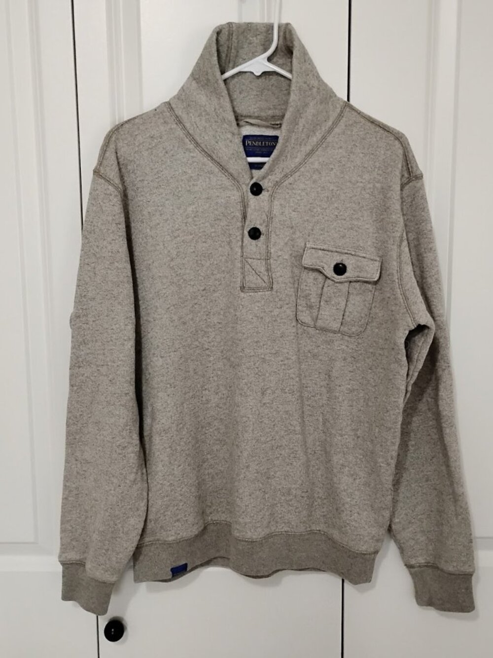 Pendleton Men's Taupe Heather Shawl Collar Henley Pullover Sweatshirt Size M